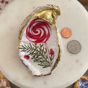 Hand Crafted Holiday Decoupage Oyster Shell Ring Dish